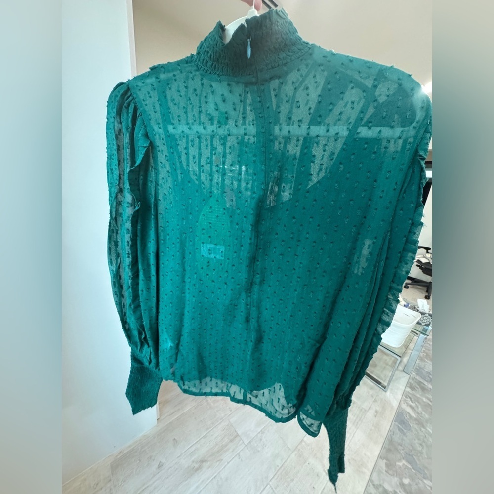 Farm Rio Emerald ruffled long sleeve blouse - Picture 3 of 8